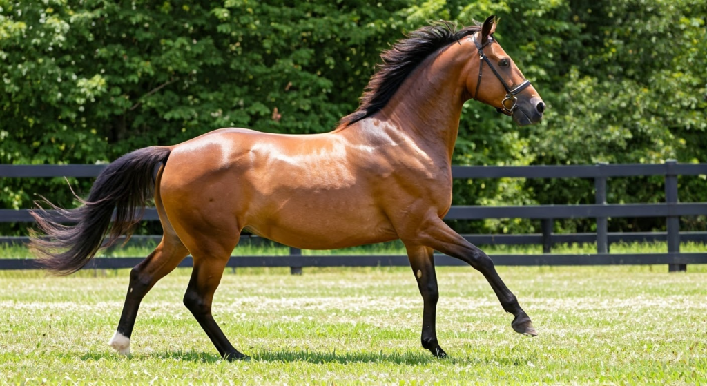 a Gaited horse that is moving in a field